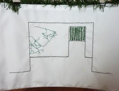 Room with a cartographic wall drawing 2