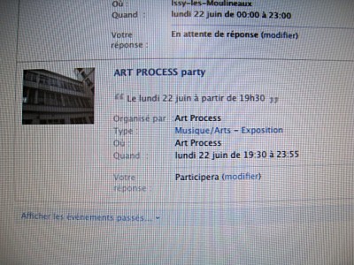 J'annonce la soirée Art Process sur Facebook