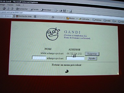 Je redirige le nom de domaine adamproject.net vers le serveur de Nicholas