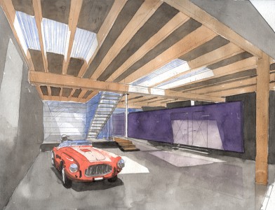 vue du garage et de l'entrée