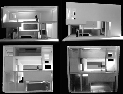 maquette d'étude, vues de l'espace central "suspendu"