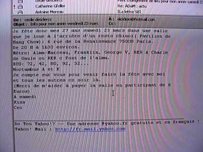 Je note l'adresse de l'anniversaire de Cécile
