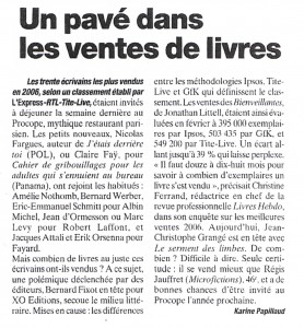 20 Minutes_Un pavé dans les ventes de livres_mars 2007