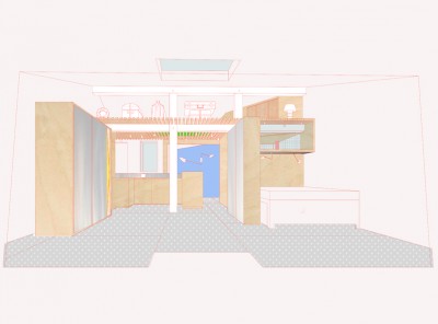 vue depuis le salon-chambre, meubles ouverts et chambre ouverte.