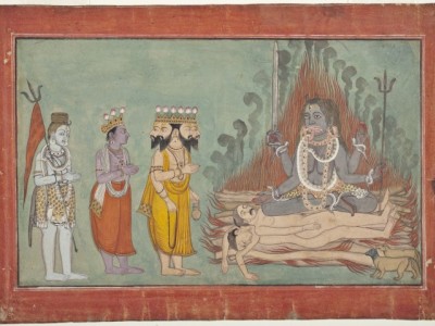 shiva vishnou et brahma adorant kali