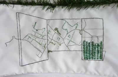 Room with a cartographic wall drawing 1