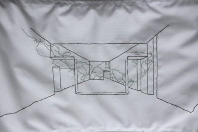 Room with a cartographic wall drawing 3