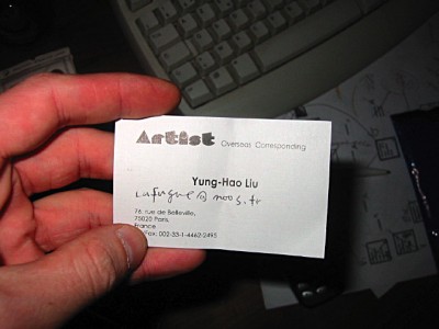 Une carte que quelqu'un m'a donnée hier soir au vernissage d'ADaM